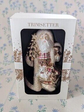 Dillards Trimsetter Mercury Glass Santa with Gifts Ornament Gold Red Glitter